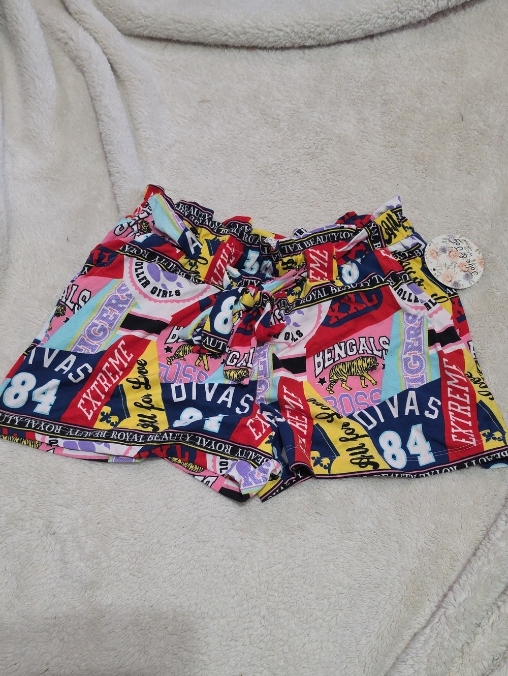 Multicolor Graphic Drawstring Athletic Shorts - Vibrant Patchwork Print